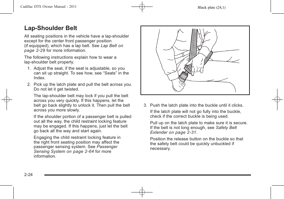 Lap-shoulder belt, Lap-shoulder belt -24, Servicing | Cadillac 2011 DTS User Manual | Page 56 / 470