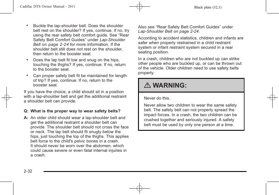 Warning | Cadillac 2011 DTS User Manual | Page 64 / 470