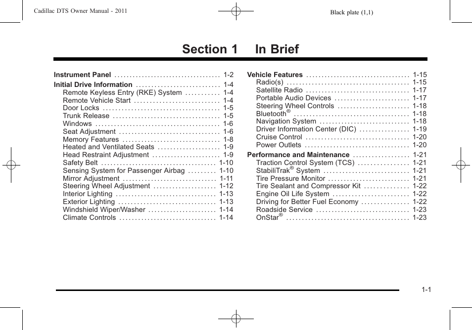 In brief, In brief -1 | Cadillac 2011 DTS User Manual | Page 7 / 470