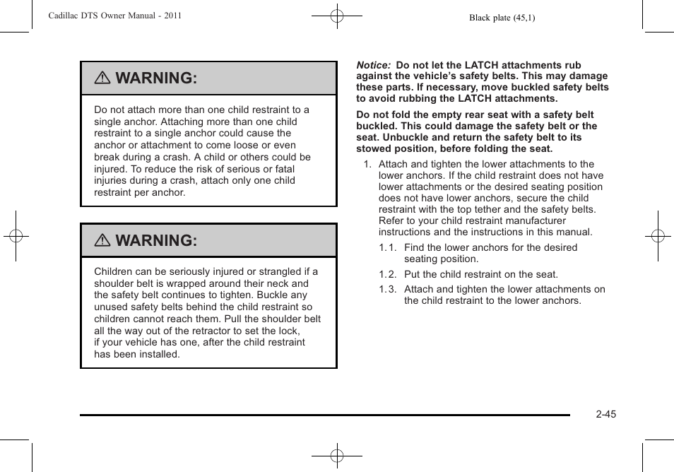 Warning | Cadillac 2011 DTS User Manual | Page 77 / 470