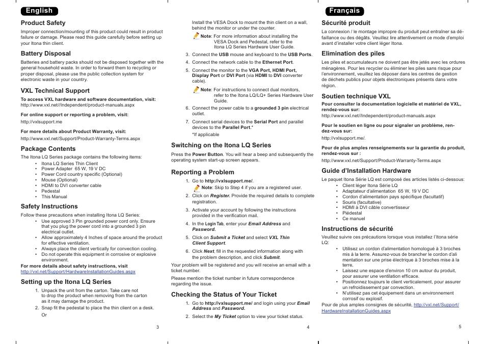 English, Français | VXL Instruments Itona LQ Series User Manual | Page 2 / 5