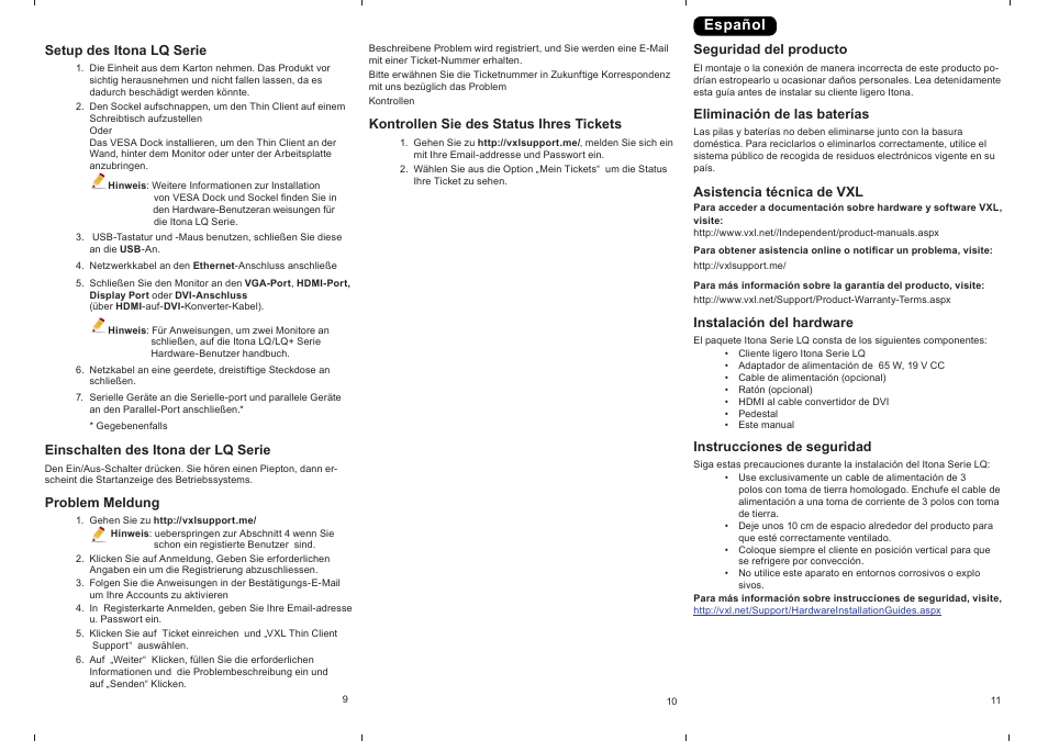 Español | VXL Instruments Itona LQ Series User Manual | Page 4 / 5