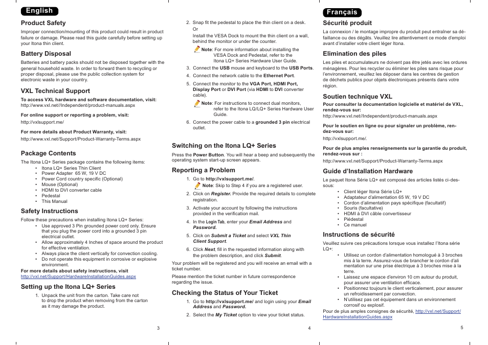 English, Français | VXL Instruments Itona LQ Series User Manual | Page 2 / 5