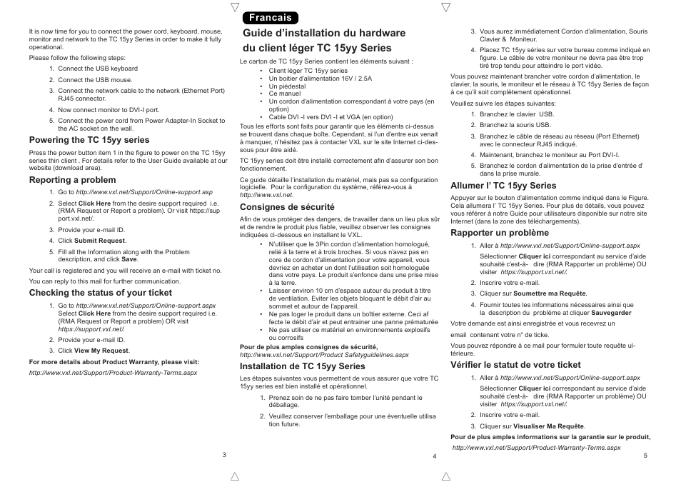 Francais | VXL Instruments TC15yy 15 Series Thin client - Installation Guide User Manual | Page 2 / 4