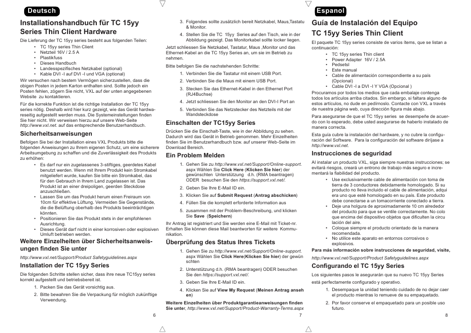 Deutsch espanol | VXL Instruments TC15yy 15 Series Thin client - Installation Guide User Manual | Page 3 / 4