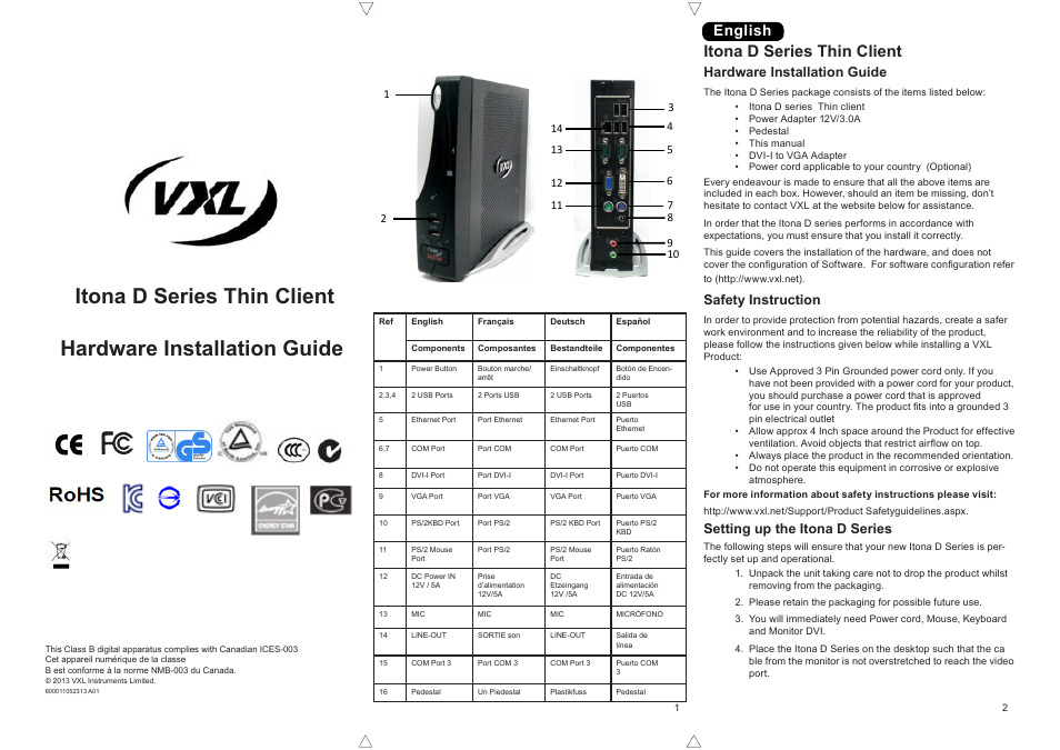 VXL Instruments Itona D Series Thin Client - Installation Guide User Manual | 4 pages