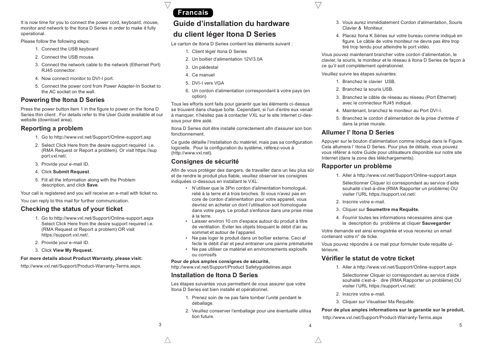 Francais | VXL Instruments Itona D Series Thin Client - Installation Guide User Manual | Page 2 / 4