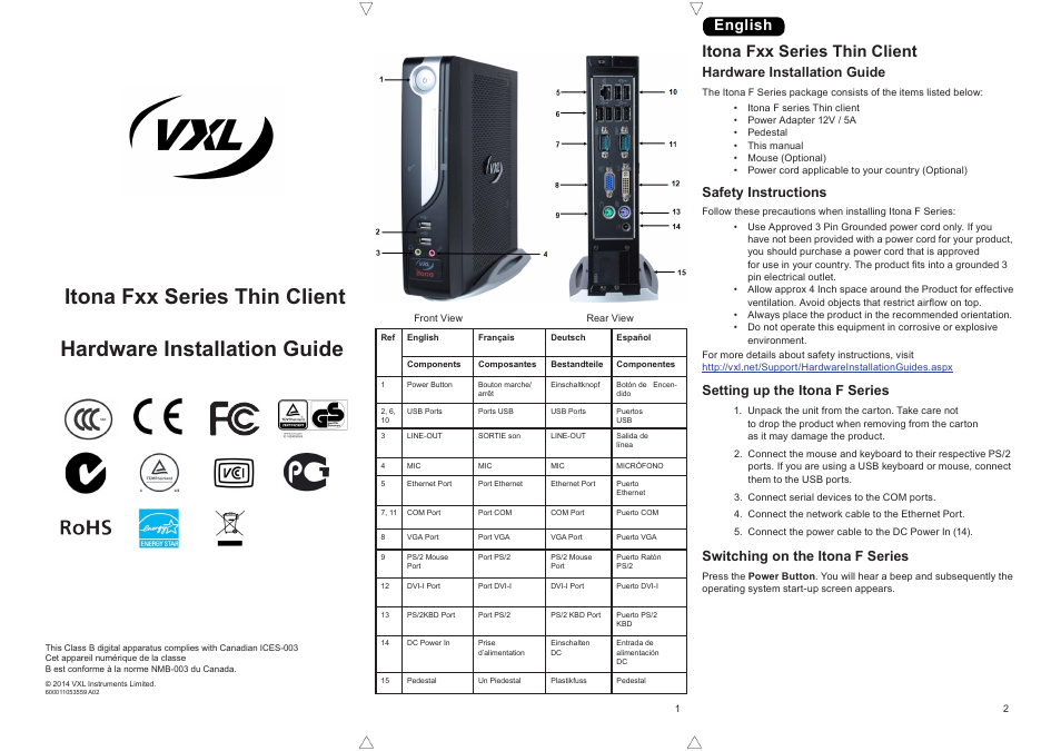 VXL Instruments Itona Fxx Series Thin Client User Manual | 4 pages