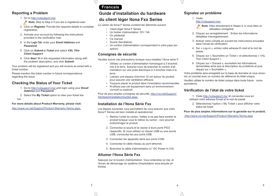 Francais | VXL Instruments Itona Fxx Series Thin Client User Manual | Page 2 / 4