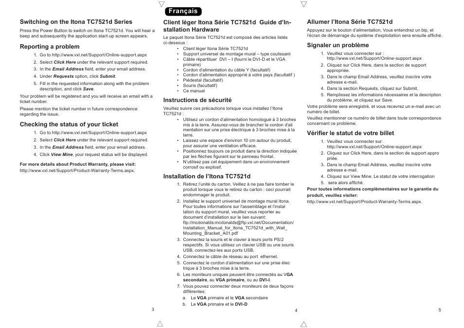 Français | VXL Instruments Itona TC7521d Series Thin Client User Manual | Page 2 / 4