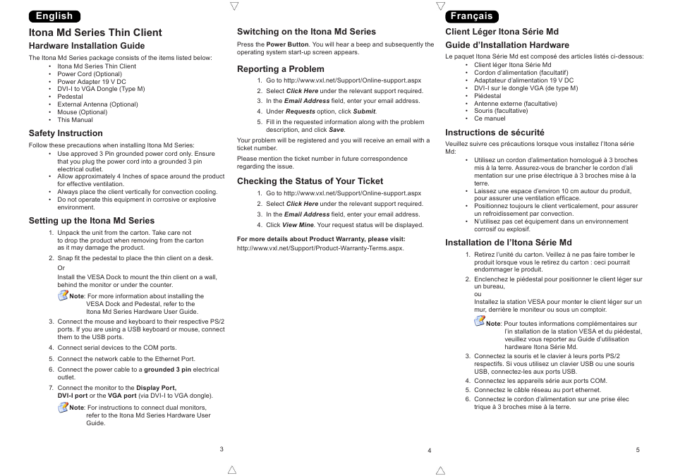 Itona md series thin client, Français, English | VXL Instruments Itona Md Series Thin Client User Manual | Page 2 / 4