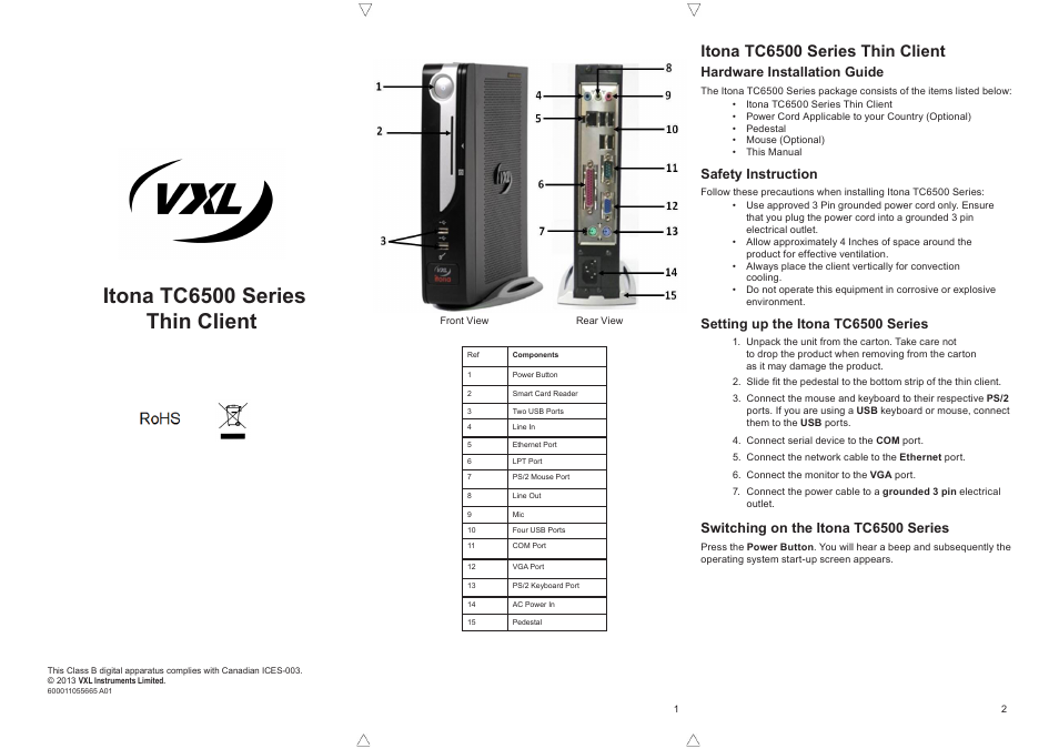 VXL Instruments Itona TC6500 Series Thin Client User Manual | 2 pages