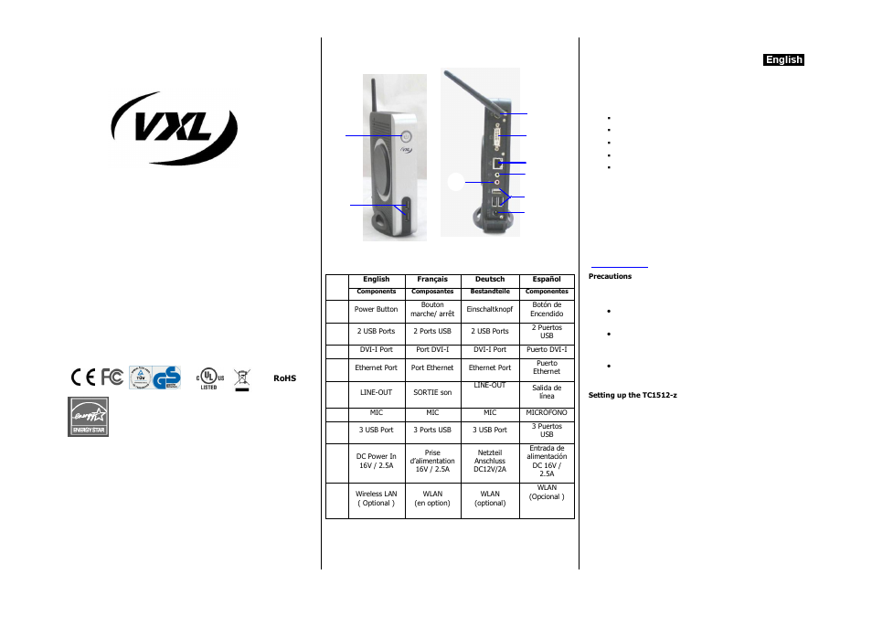 VXL Instruments Xtona TC1512-z Series Thin Client User Manual | 4 pages