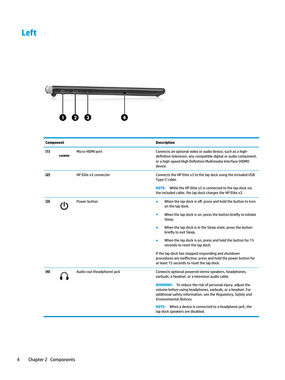 Left | HP Elite X3 User Manual | Page 10 / 36