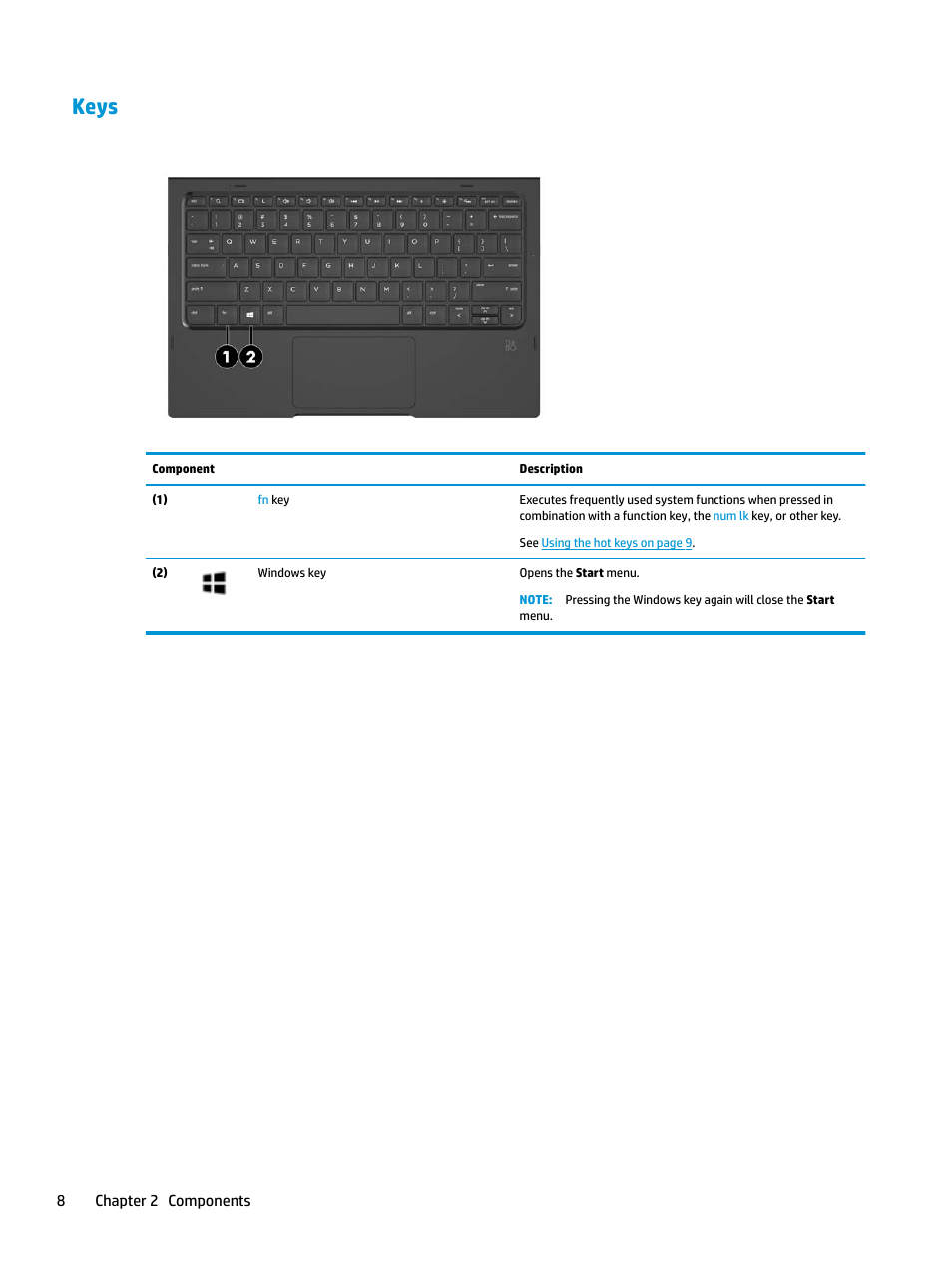 Keys | HP Elite X3 User Manual | Page 14 / 36