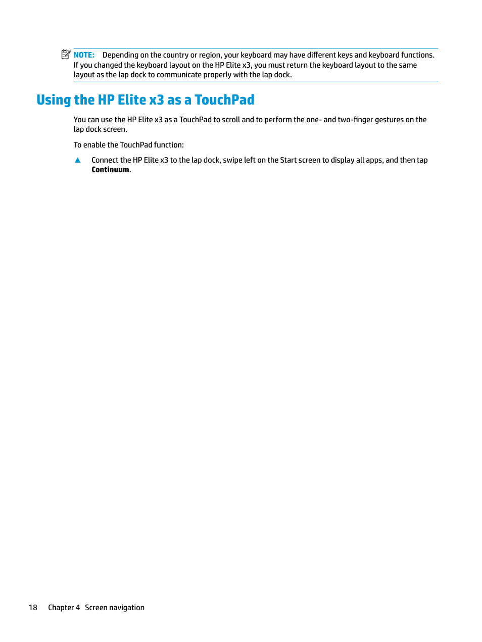 Using the hp elite x3 as a touchpad | HP Elite X3 User Manual | Page 24 / 36