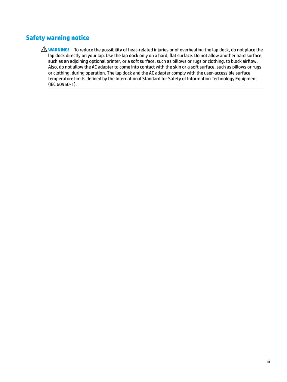 Safety warning notice | HP Elite X3 User Manual | Page 3 / 36