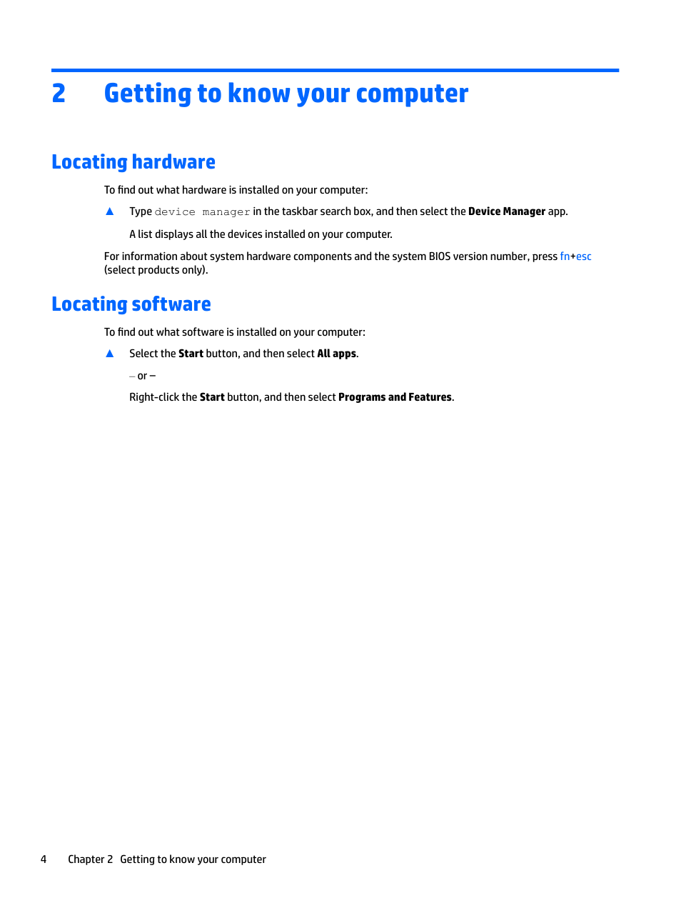 Getting to know your computer, Locating hardware, Locating software | 2 getting to know your computer, Locating hardware locating software, Tion, see, Getting to know, 2getting to know your computer | HP Spectre x2 User Manual | Page 12 / 71