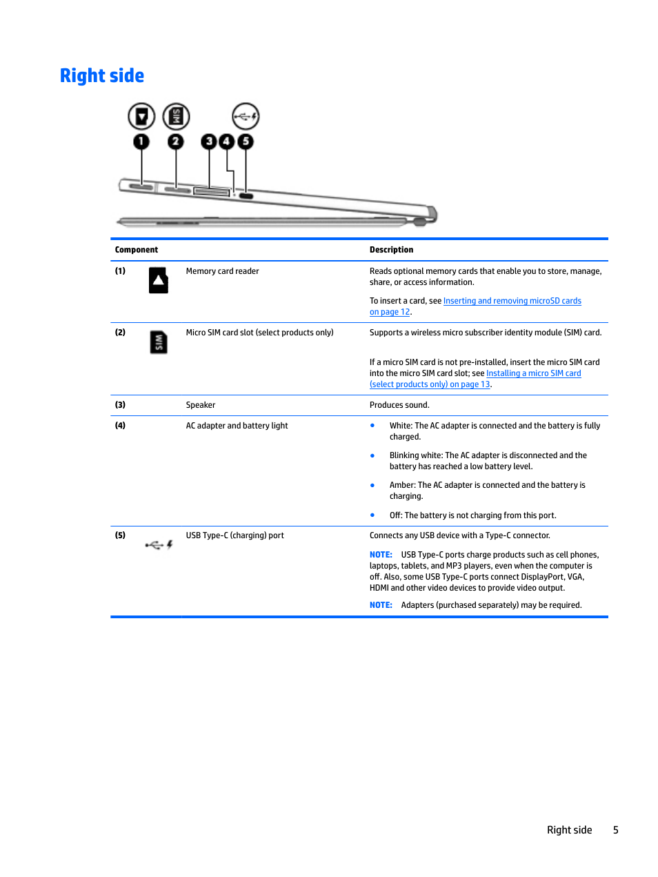 Right side | HP Spectre x2 User Manual | Page 13 / 71