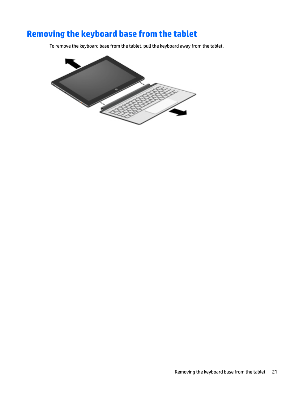 Removing the keyboard base from the tablet | HP Spectre x2 User Manual | Page 29 / 71