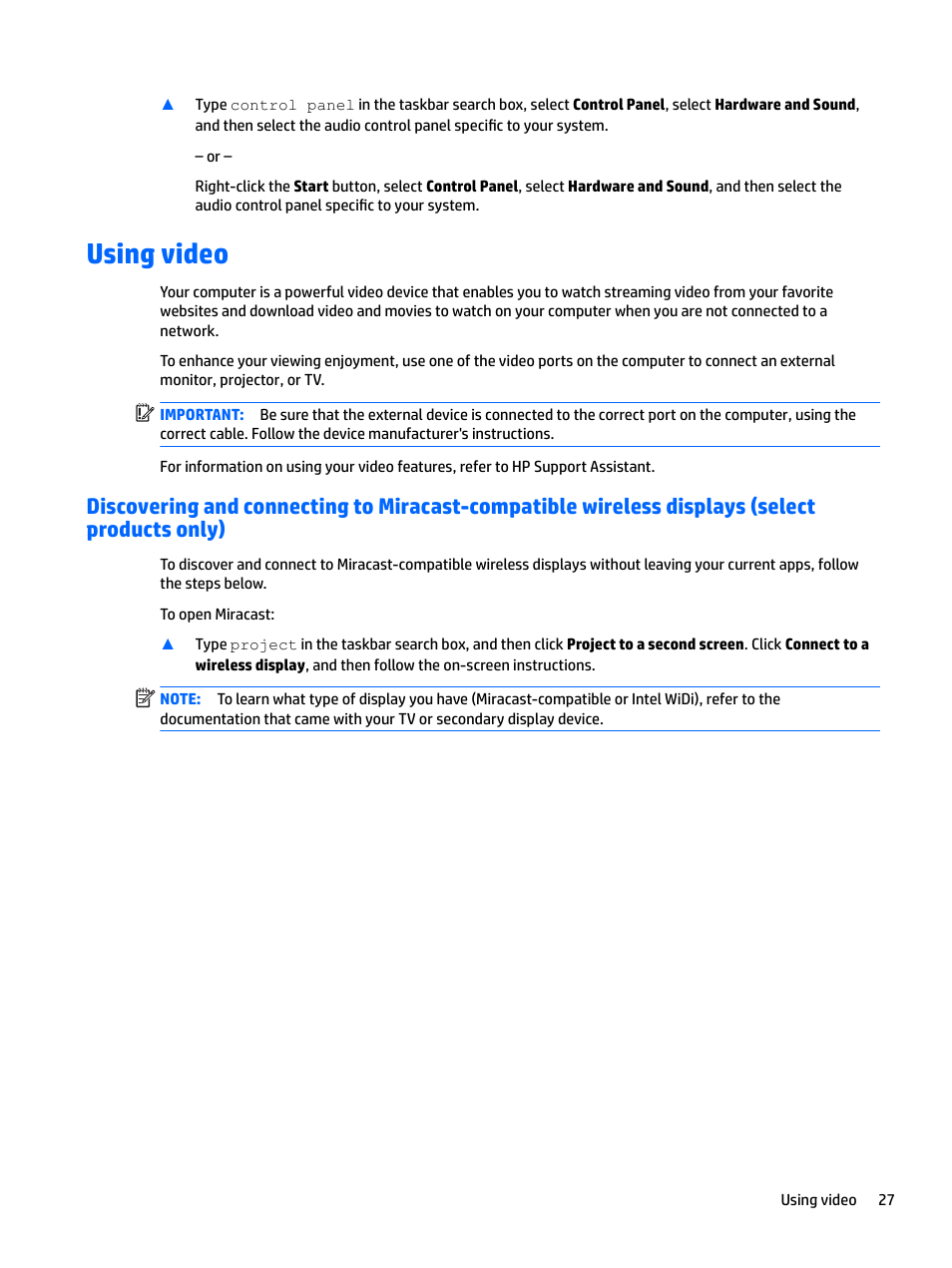 Using video | HP Spectre x2 User Manual | Page 35 / 71