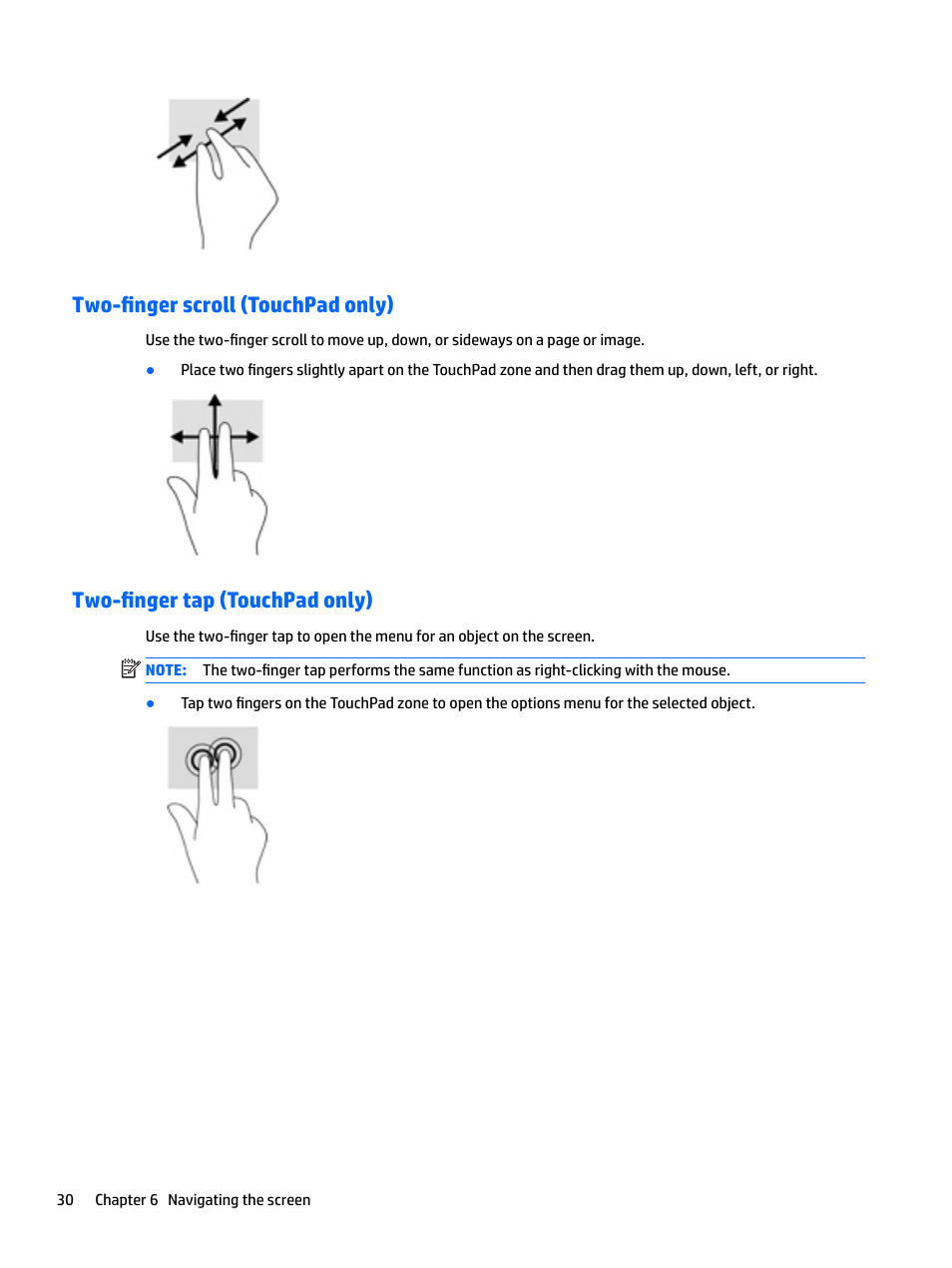 Two-finger scroll (touchpad only), Two-finger tap (touchpad only) | HP Spectre x2 User Manual | Page 38 / 71