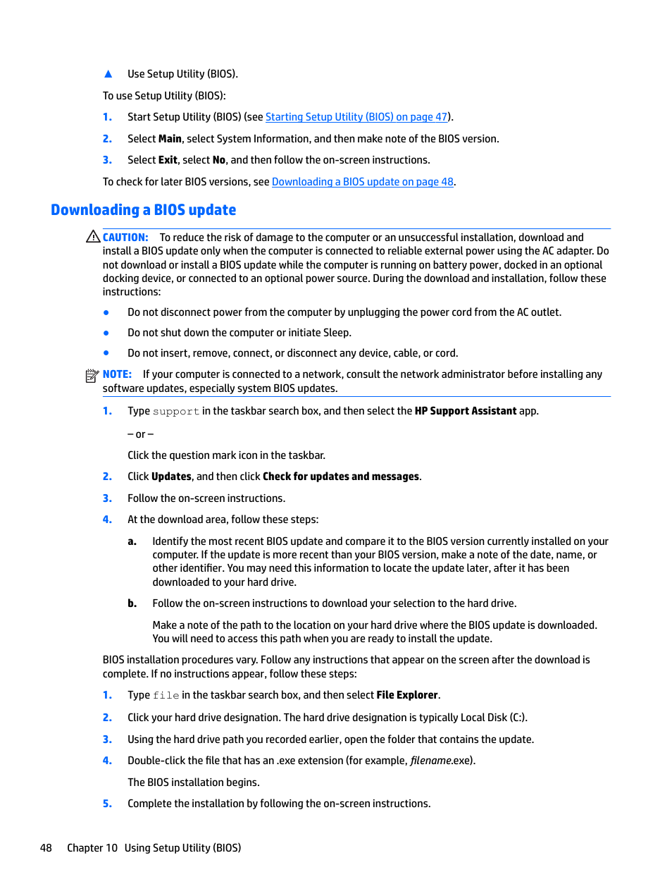 Downloading a bios update | HP Spectre x2 User Manual | Page 56 / 71