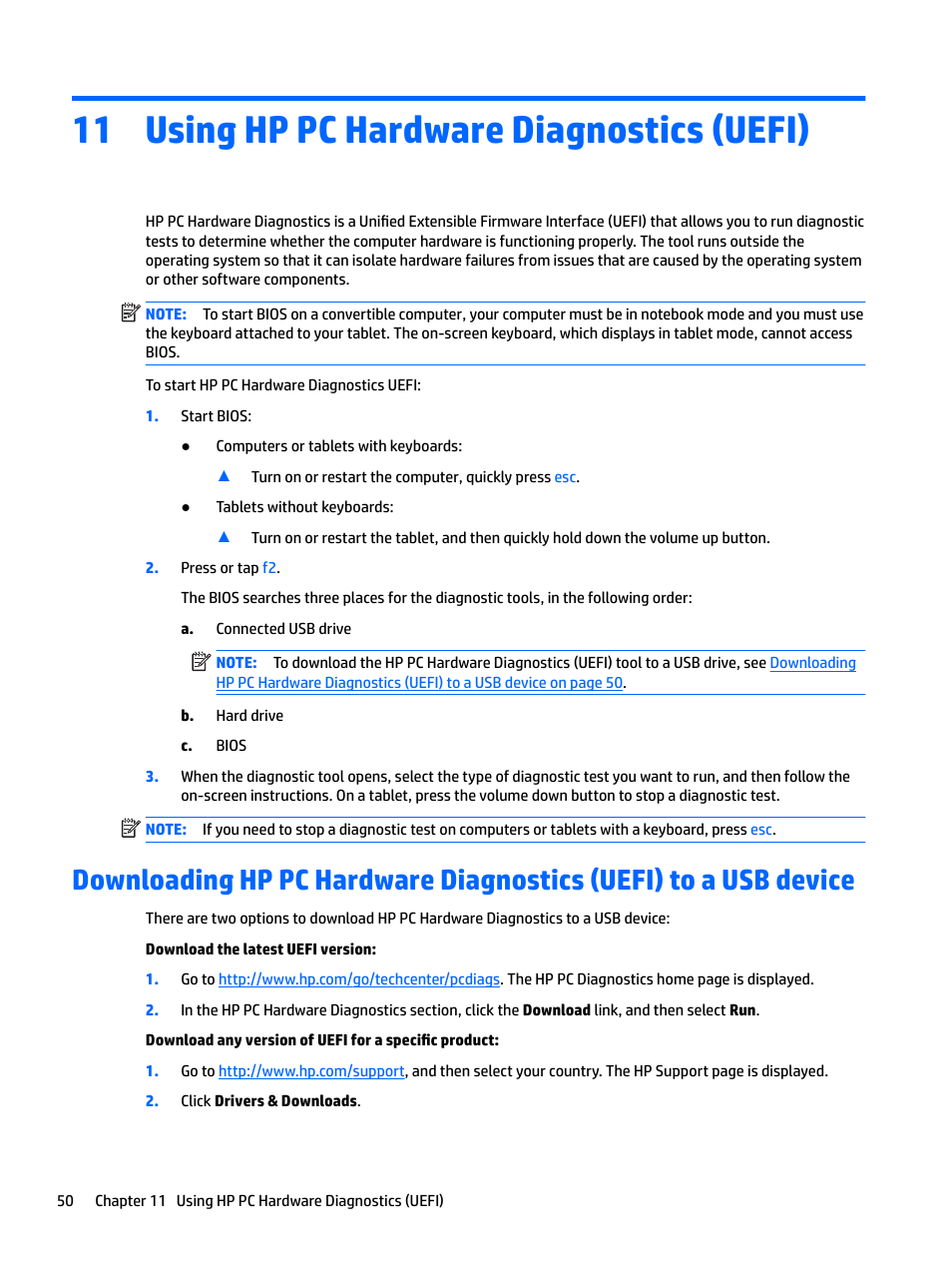 Using hp pc hardware diagnostics (uefi), 11 using hp pc hardware diagnostics (uefi) | HP Spectre x2 User Manual | Page 58 / 71