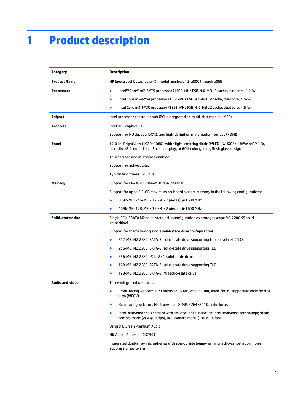Product description, 1 product description, 1product description | HP Spectre x2 User Manual | Page 11 / 71