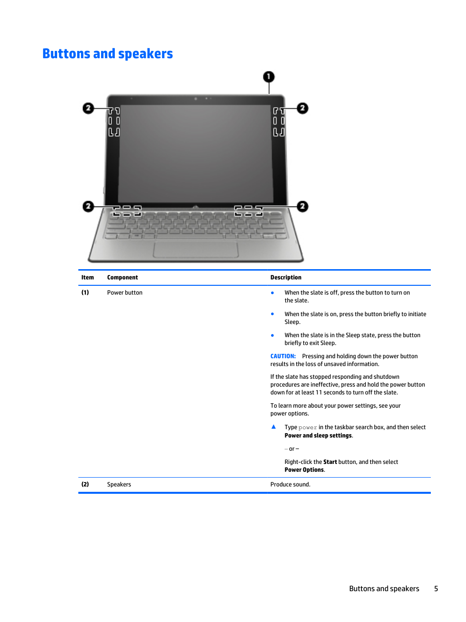 Buttons and speakers | HP Spectre x2 User Manual | Page 15 / 71