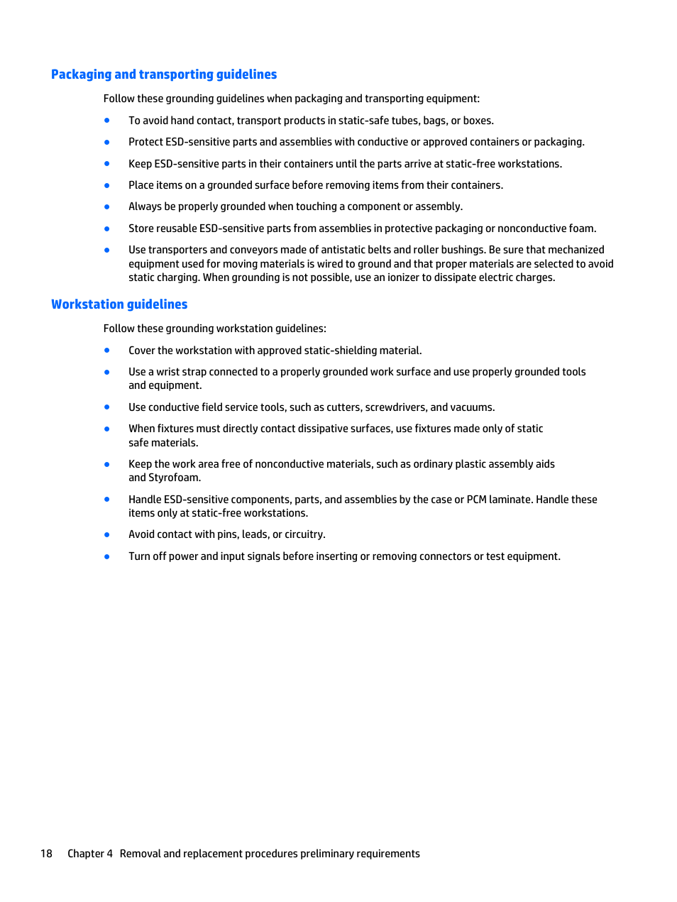 Packaging and transporting guidelines, Workstation guidelines | HP Spectre x2 User Manual | Page 28 / 71