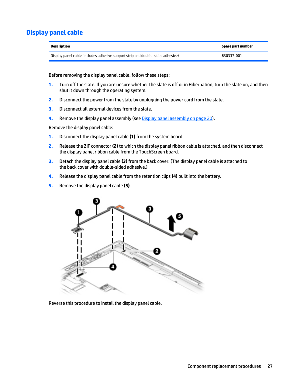 Display panel cable | HP Spectre x2 User Manual | Page 37 / 71