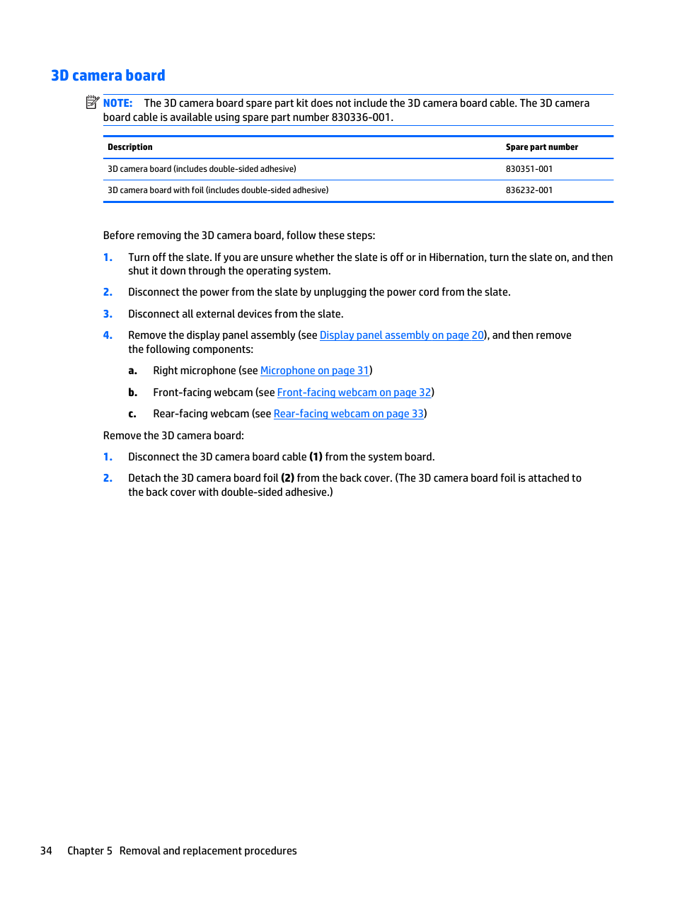 3d camera board | HP Spectre x2 User Manual | Page 44 / 71