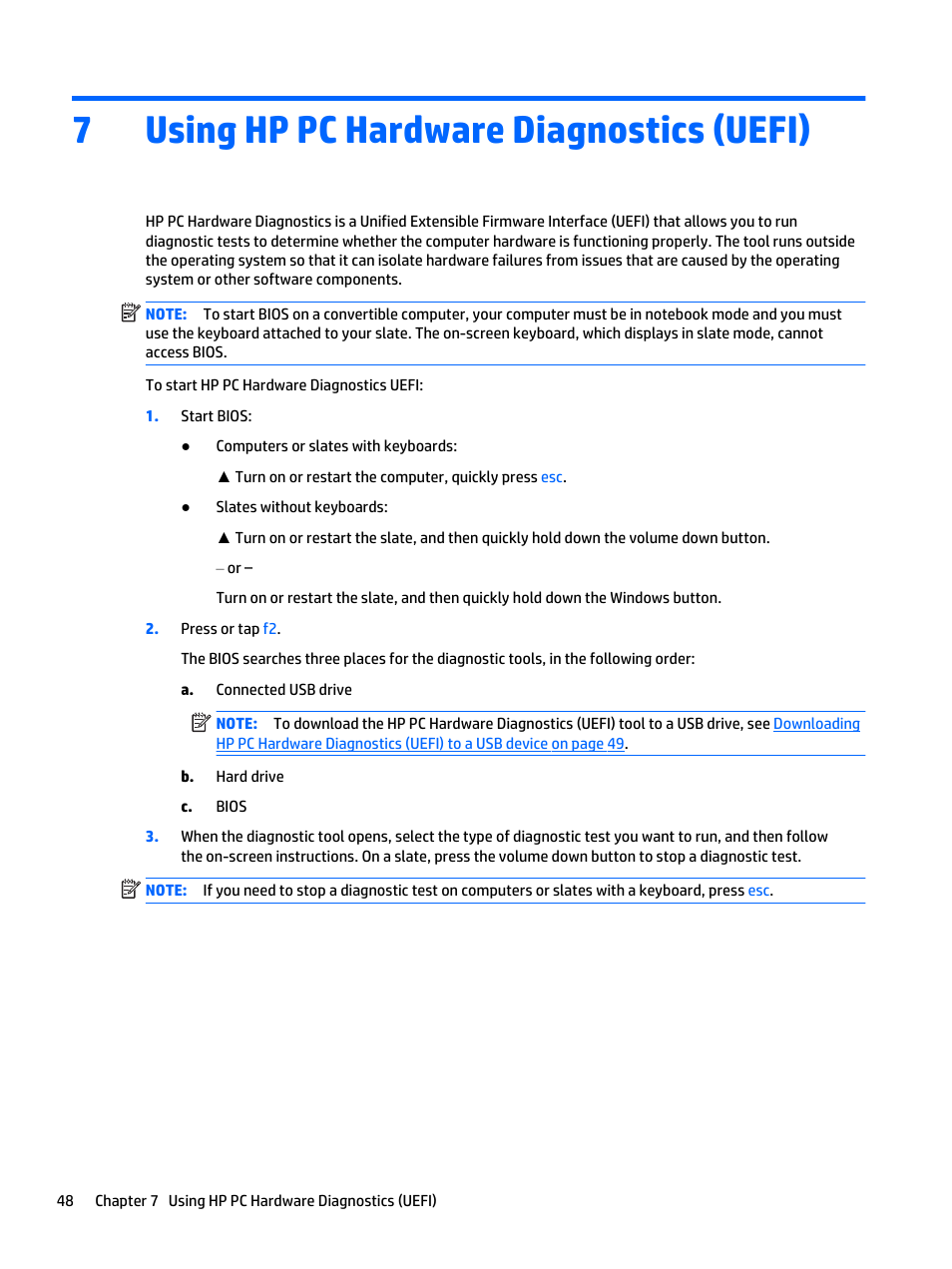 Using hp pc hardware diagnostics (uefi), 7 using hp pc hardware diagnostics (uefi), 7using hp pc hardware diagnostics (uefi) | HP Spectre x2 User Manual | Page 58 / 71