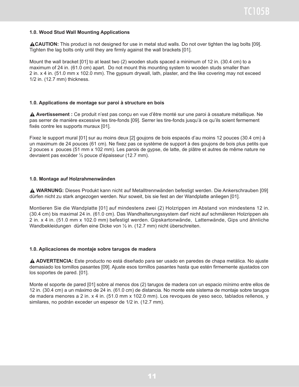 Tc105b | WallWizard TC105B User Manual | Page 12 / 59