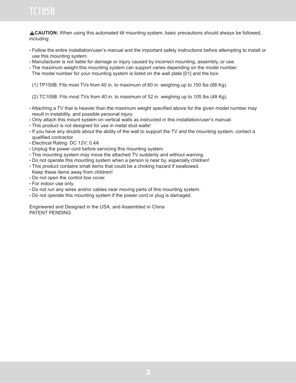 Tc105b | WallWizard TC105B User Manual | Page 3 / 59