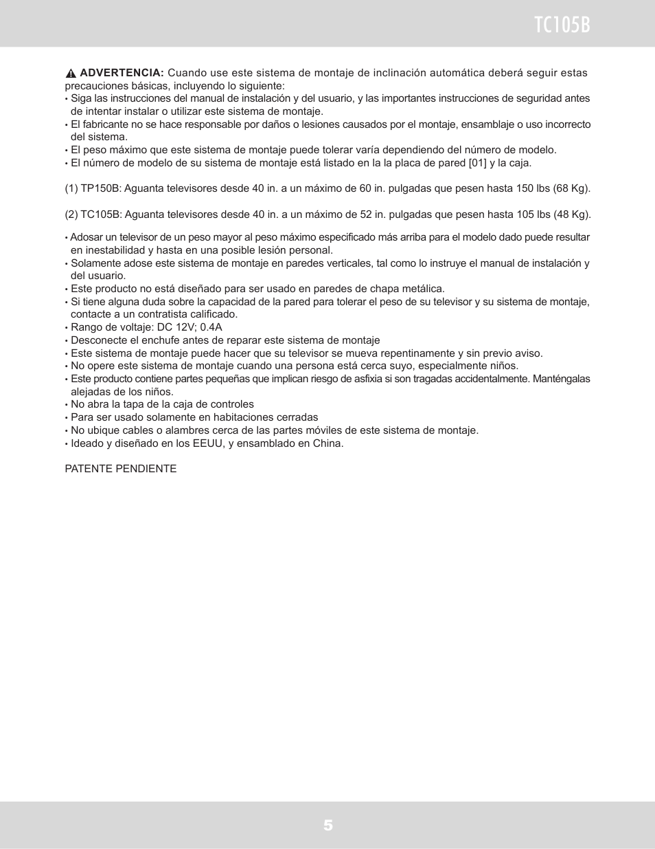 Tc105b | WallWizard TC105B User Manual | Page 6 / 59