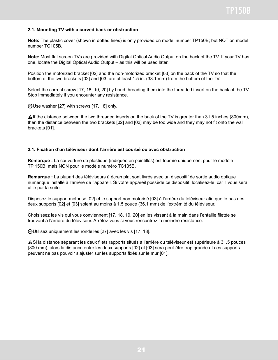 Tp150b | WallWizard TP150B User Manual | Page 22 / 59