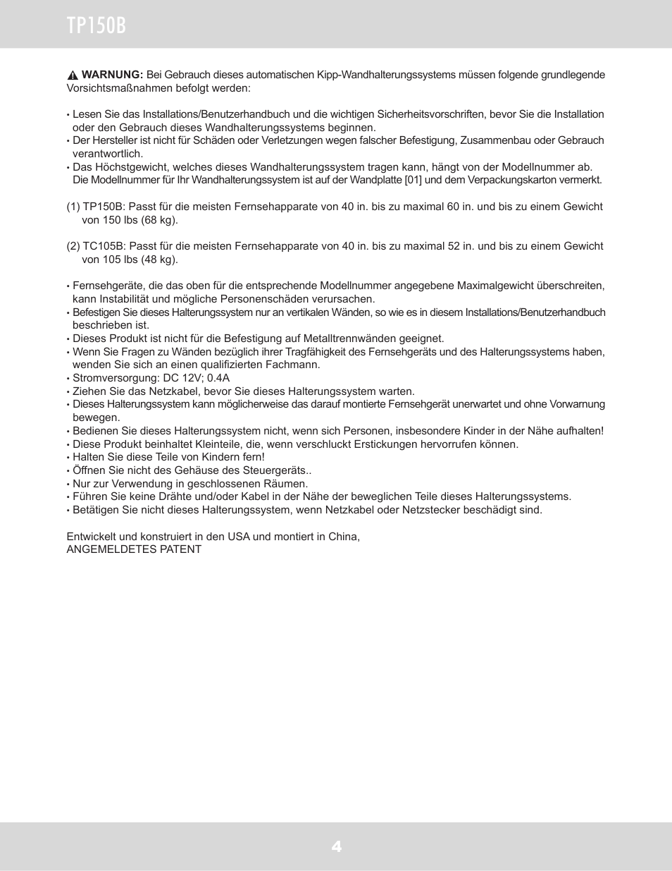 Tp150b | WallWizard TP150B User Manual | Page 5 / 59