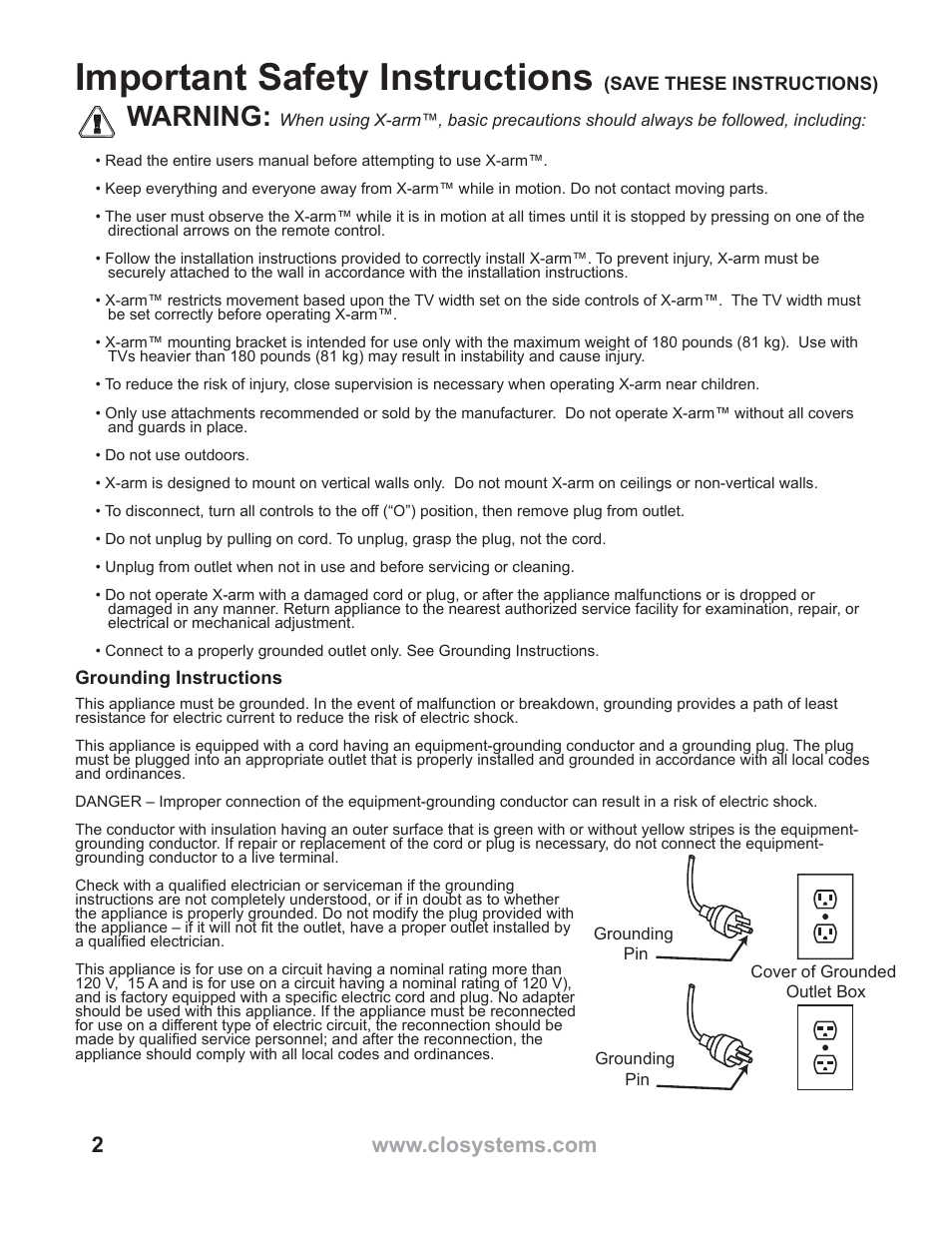 Important safety instructions, Warning | WallWizard X700CB Manual User Manual | Page 2 / 28