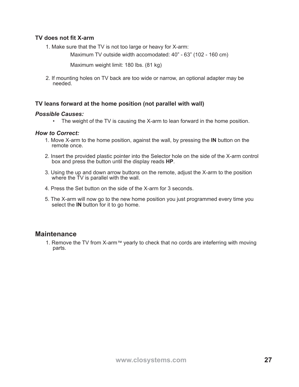 Maintenance | WallWizard X700CB Manual User Manual | Page 27 / 28