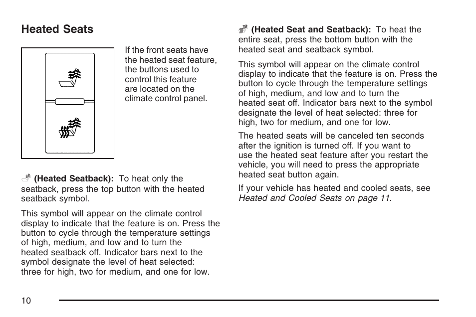 Heated seats | Cadillac 2007 Escalade EXT User Manual | Page 10 / 580