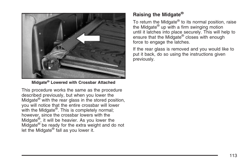 Raising the midgate | Cadillac 2007 Escalade EXT User Manual | Page 113 / 580