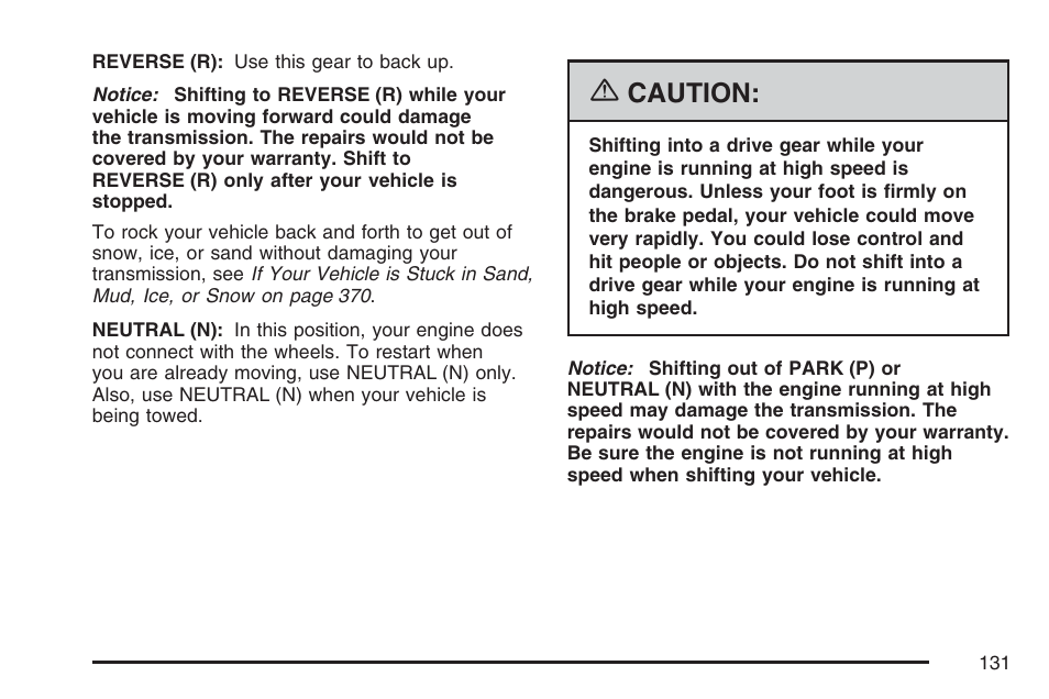 Caution | Cadillac 2007 Escalade EXT User Manual | Page 131 / 580