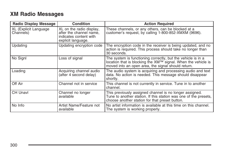 Xm radio messages | Cadillac 2007 Escalade EXT User Manual | Page 300 / 580