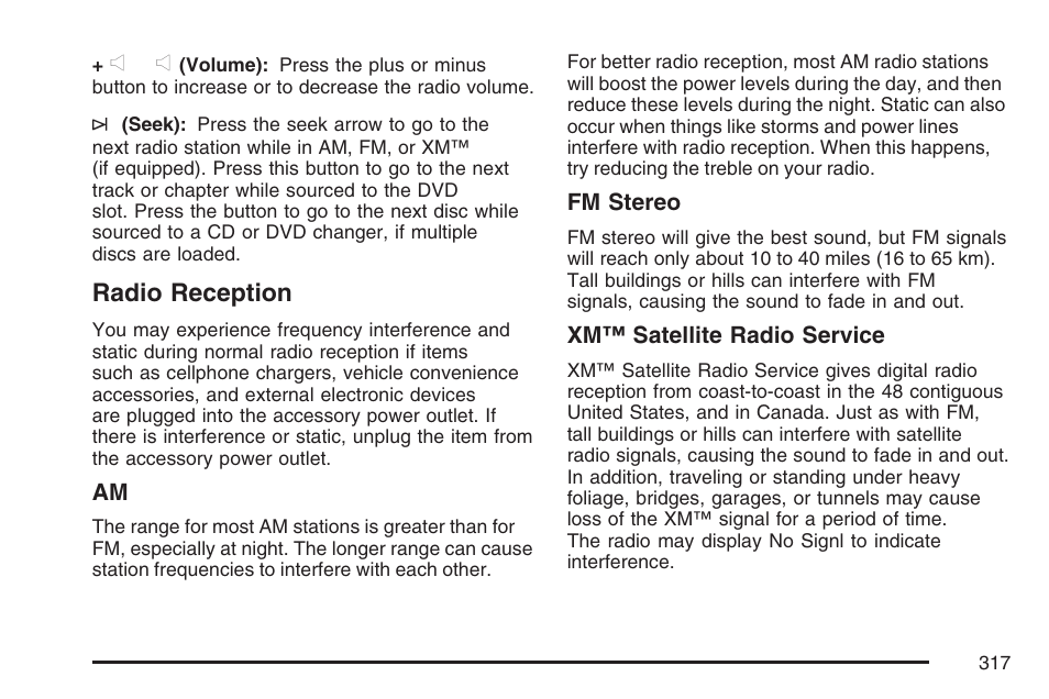 Radio reception | Cadillac 2007 Escalade EXT User Manual | Page 317 / 580