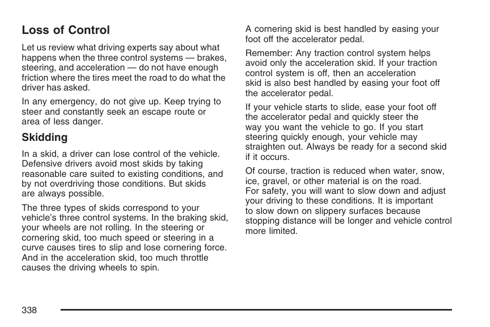 Loss of control | Cadillac 2007 Escalade EXT User Manual | Page 338 / 580