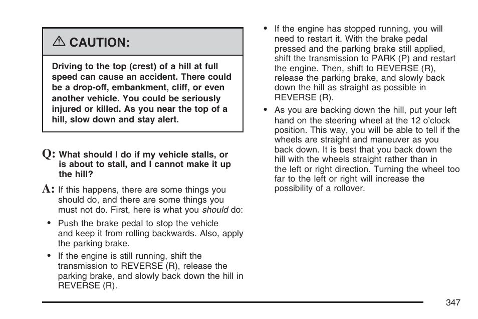 Caution | Cadillac 2007 Escalade EXT User Manual | Page 347 / 580