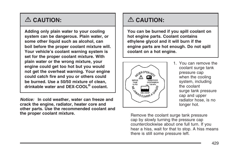 Caution | Cadillac 2007 Escalade EXT User Manual | Page 429 / 580