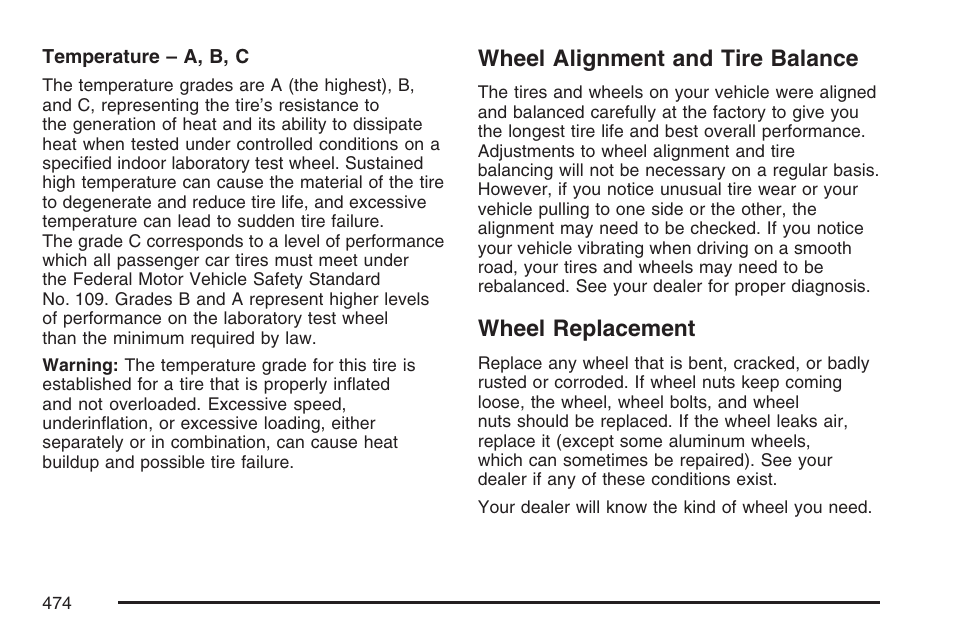 Wheel alignment and tire balance, Wheel replacement, Wheel alignment and tire balance wheel replacement | Cadillac 2007 Escalade EXT User Manual | Page 474 / 580